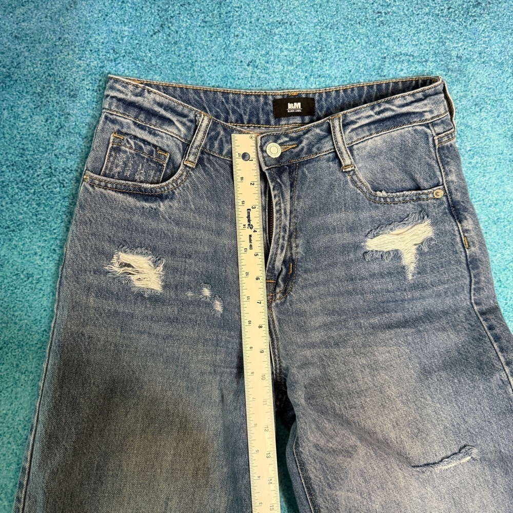 I&M Black Label Distressed Womens Wide Leg Denim Blue Jeans Size 5 Fits 28x29 - Picture 5 of 15